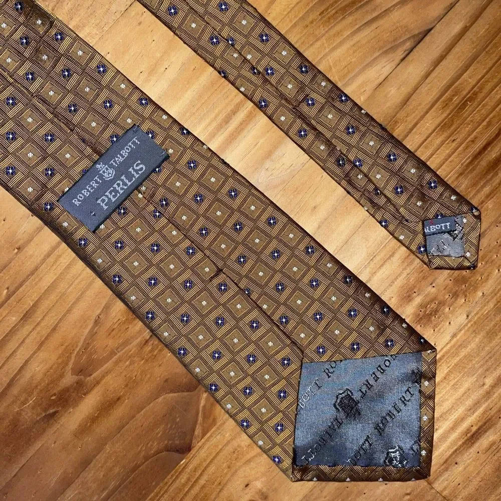 Robert Talbott Perlis Neck Tie Men‎ Yellow 100% Silk Hand Sewn